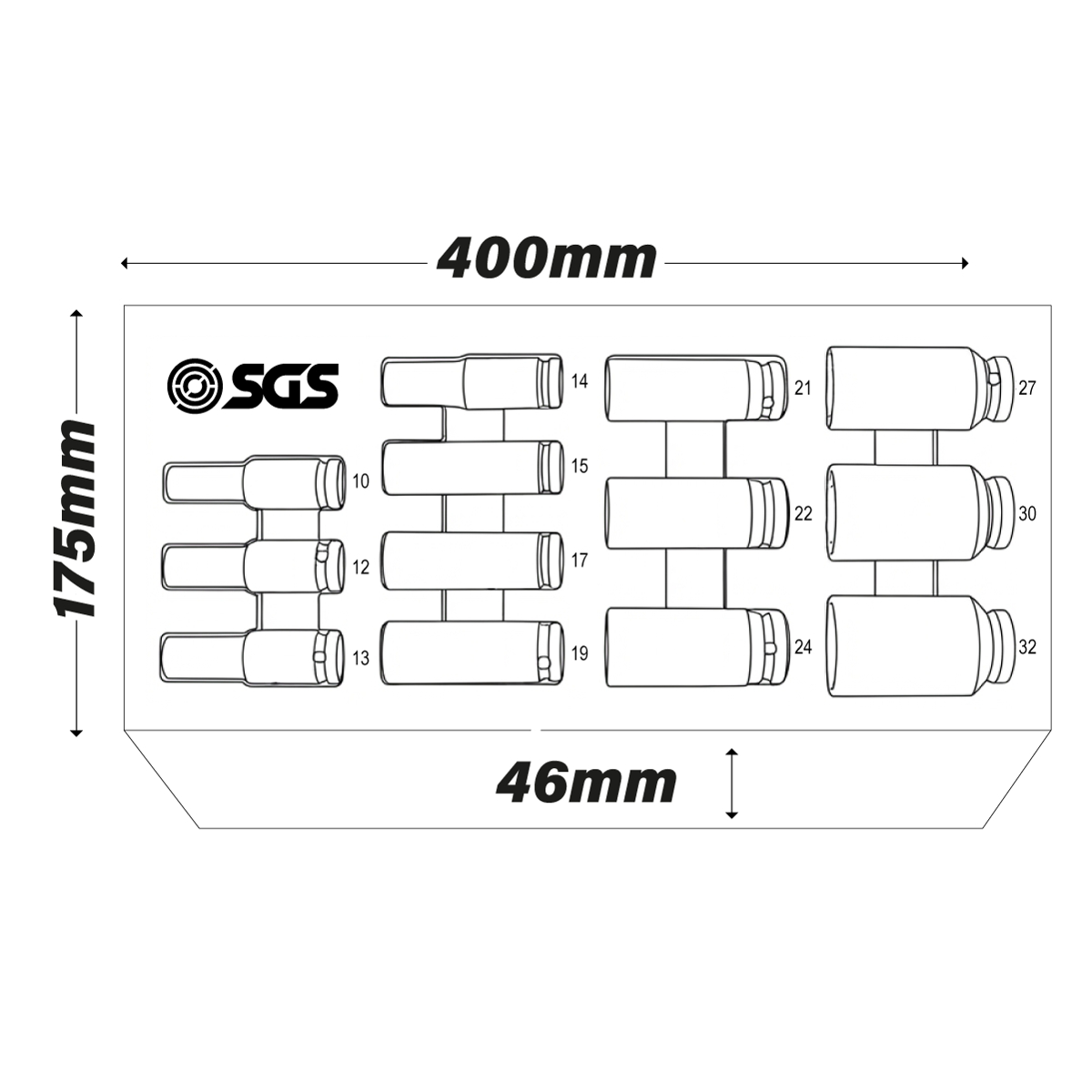 SGS 13pc 1/2in Drive Deep Impact Socket Set | 10mm-32mm | Foam Insert